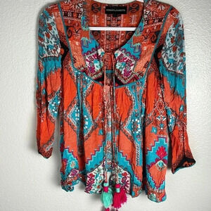 Hemant & Nandita Long Sleeve Tassle Blouse